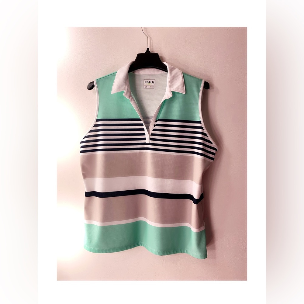 IZOD Women’s Sleeveless Golf Polo Colorblock top shirt, Size XL